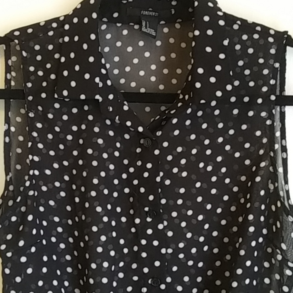 Forever 21 Blue & White Polka Dot Tie Bottom Top - Picture 3 of 5